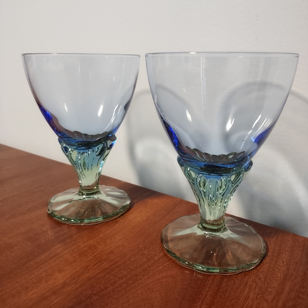 2 Bormioli Rocco Bahia Blue Green Water-Wine-Champagne-Sherbet Glasses